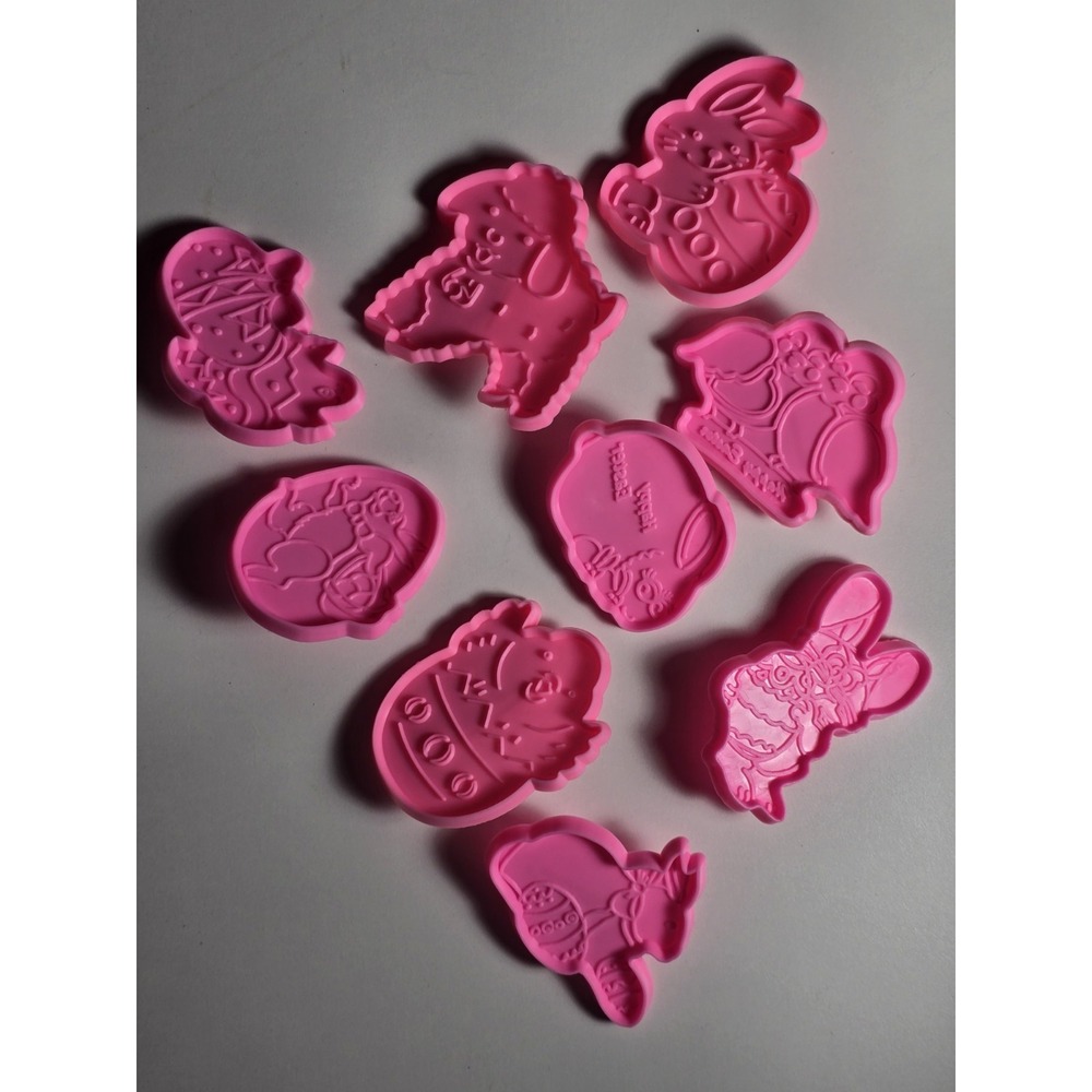 Easter Spring Cookie Cutters Lot 10 Plastic Press Design Easy Decorate‎ Pink